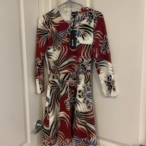 Just Cavalli Floral Print Burgundy Dress New